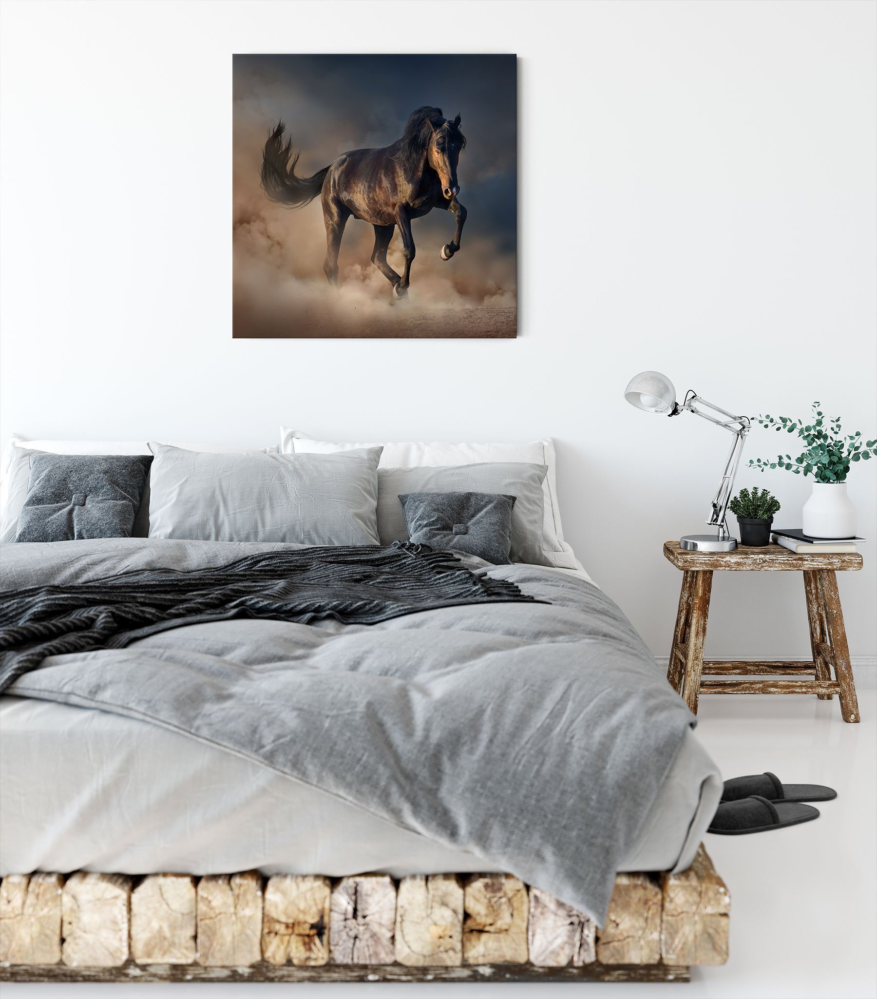 Pferd (1 St), inkl. Leinwandbild Pferd, Zackenaufhänger fertig Schwarzes Leinwandbild Pixxprint bespannt, Schwarzes