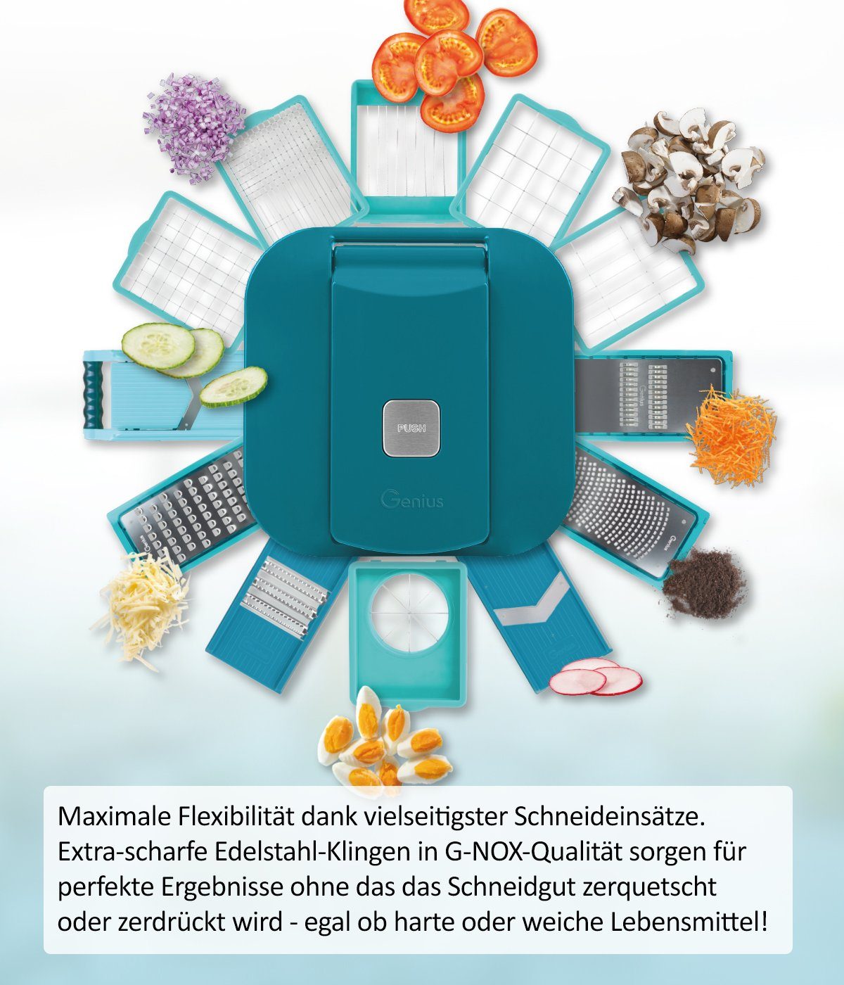 Genius Gemüseschneider Zerkleiner Nicer Dicer Chef Professional Deluxe 39-tlg., 5.2L Behälter Deckel Gemüsehobel Zerkleiner – Bild 5 von 5