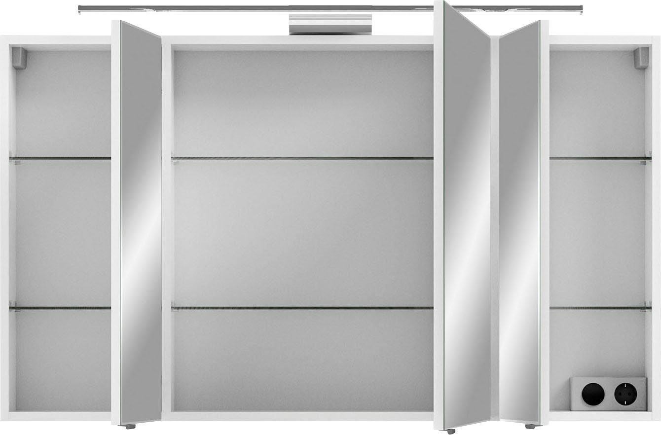 Saphir Spiegelschrank 6005 Sprint Badschrank, 3 Spiegeltüren, 6 Einlegeböden, 120 cm breit inkl. LED-Beleuchtung, Türdämpfer, Schalter-/Steckdosenkombination