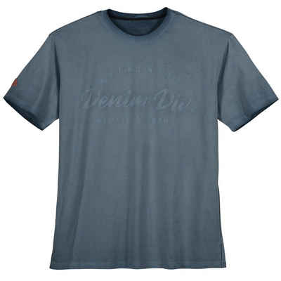 redfield Rundhalsshirt Übergrößen Used Look T-Shirt bedruckt Redfield dunkelblau