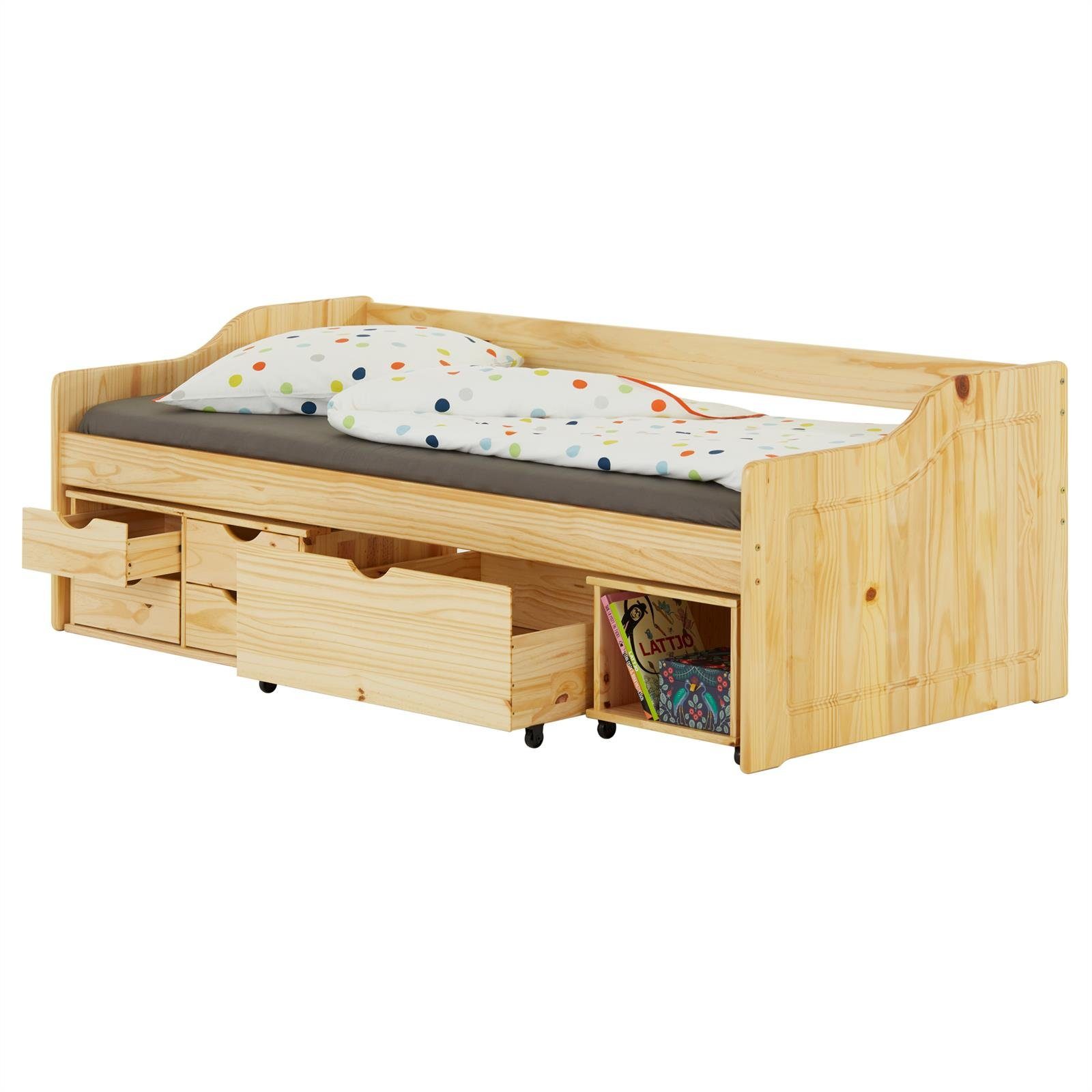 IDIMEX Funktionsbett SENTA, Bett mit Stauraum Kiefer natu Kinderbett Bett Jugendbett 90x200 massiv natur