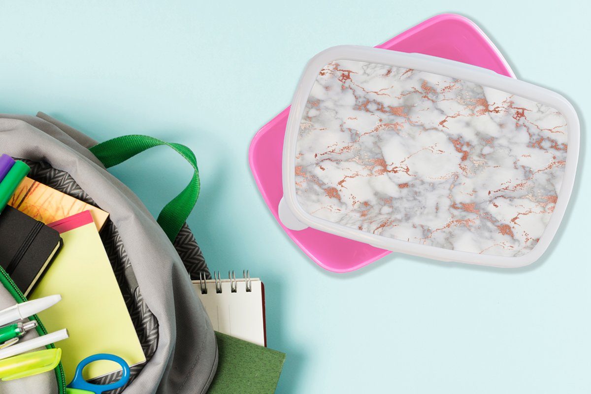 MuchoWow Lunchbox Marmor Brotbox rosa Roségold für - Kinder, Kunststoff, Luxus, Brotdose Kunststoff - Snackbox, (2-tlg), Erwachsene, Mädchen