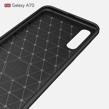 CoverKingz Handyhülle Hülle für Samsung Galaxy A70 Handyhülle Schutzhülle Silikon Case, Carbon Look Brushed Design