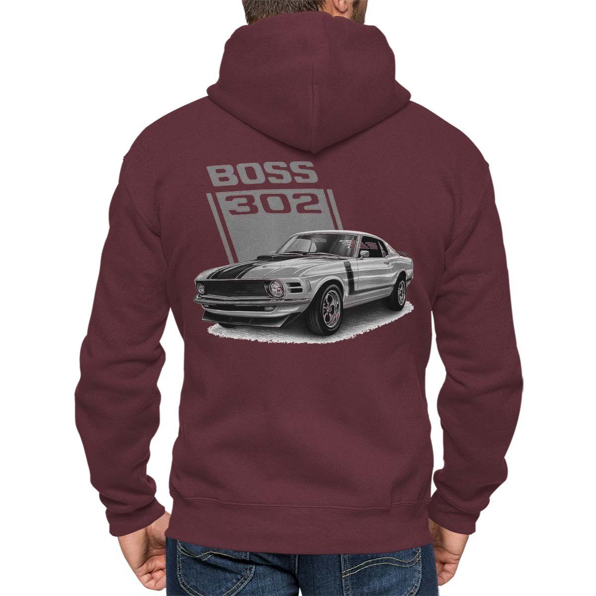 Kapuzensweatjacke Kapuzenjacke Car On Auto Hoodie mit Dunkel 302 / Rebel Zip Muscle Wheels Grey Rot US-Car Motiv