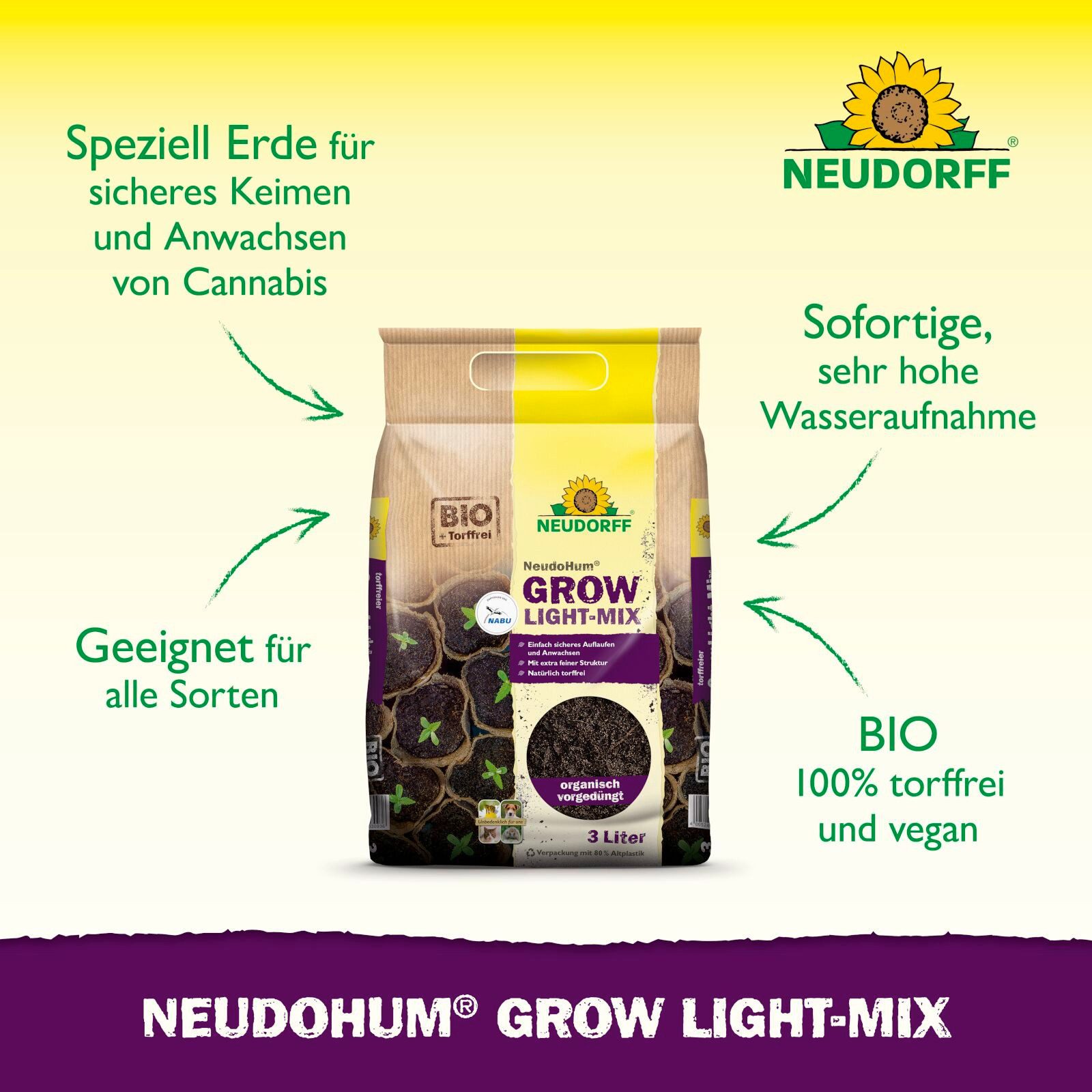 Neudorff Spezialerde NeudoHum Grow Light-Mix, 3 Liter günstig online kaufen