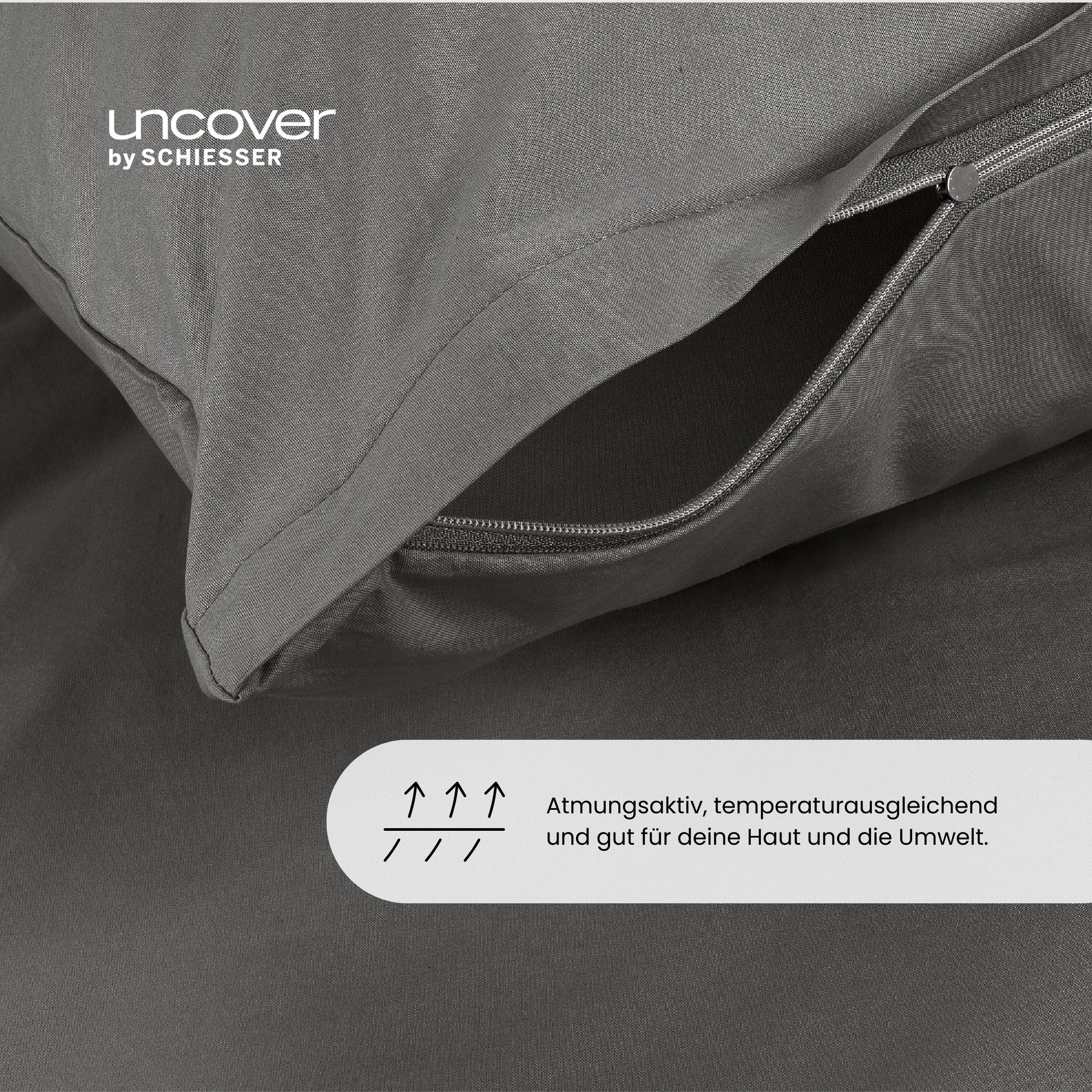 uncover by SCHIESSER Bettwäsche Soho aus weicher Baumwolle in gedeckten Uni-Farben, Renforcé, 2 teilig, Made in Green