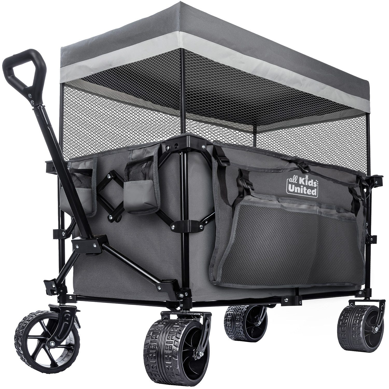 all Kids United Bollerwagen All Kids United Faltbarer Bollerwagen – 90 L, 150 kg, Strand & Garten (Handwagen Transportkarre mit Bremse, Verstellbarer Griff), für Strand, Garten & Outdoor