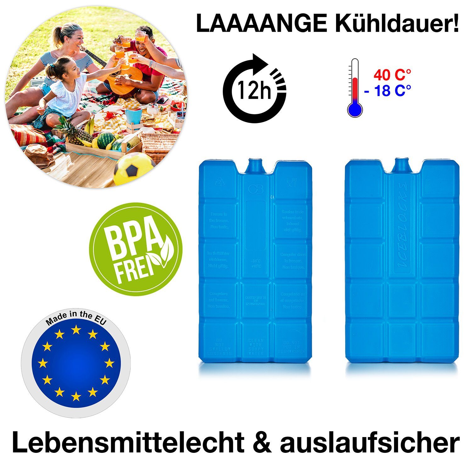 BigDean Kühlakku 6x Kühlakkus je 200ml 12h Kühlung für Kühltasche & Kühlbox Made i