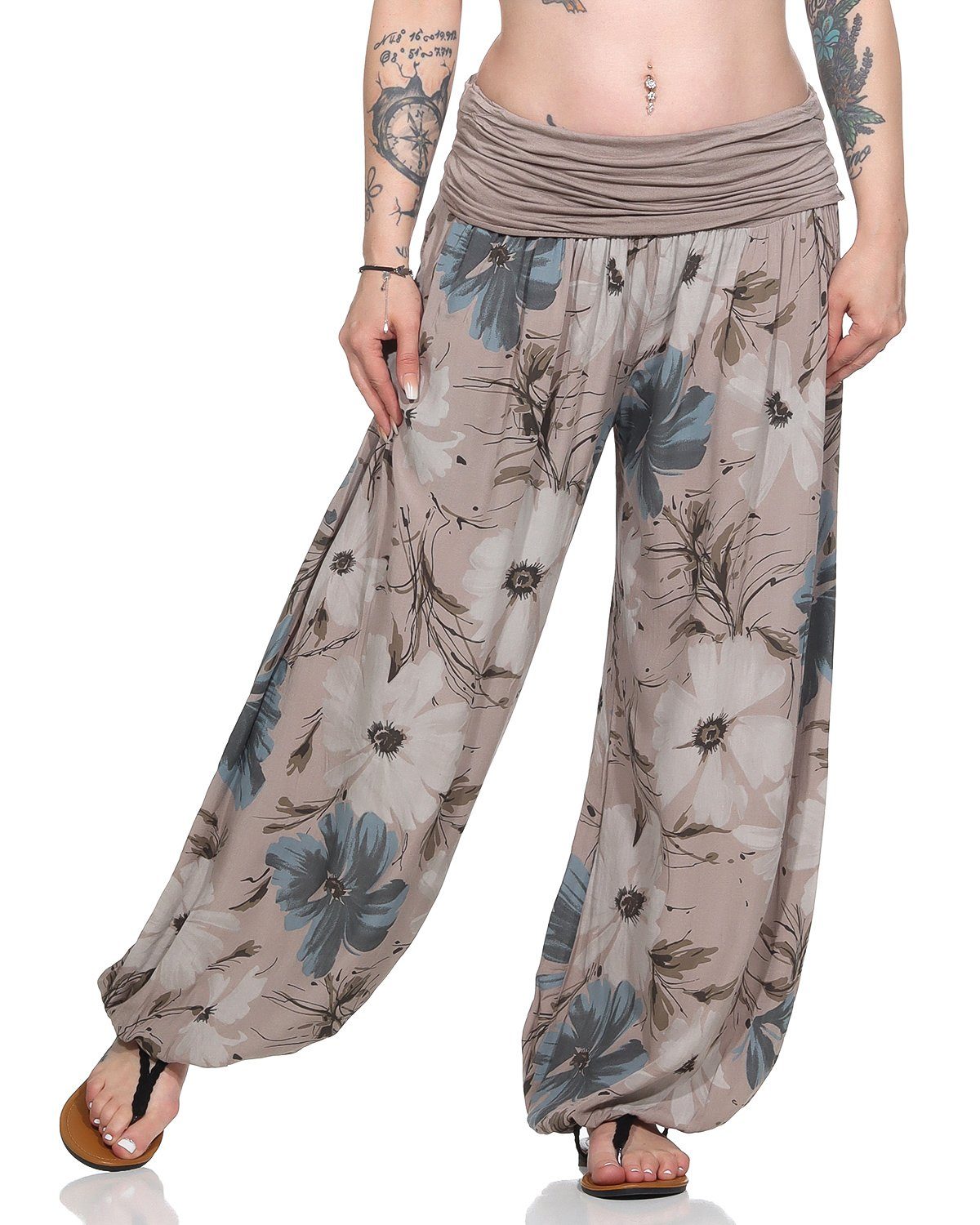 Aurela Damenmode Haremshose Sommerhose luftig & leichte Pumphose für Damen (1-tlg) mit elastischem Bund, sommerliches Design Beige | Weite Hosen