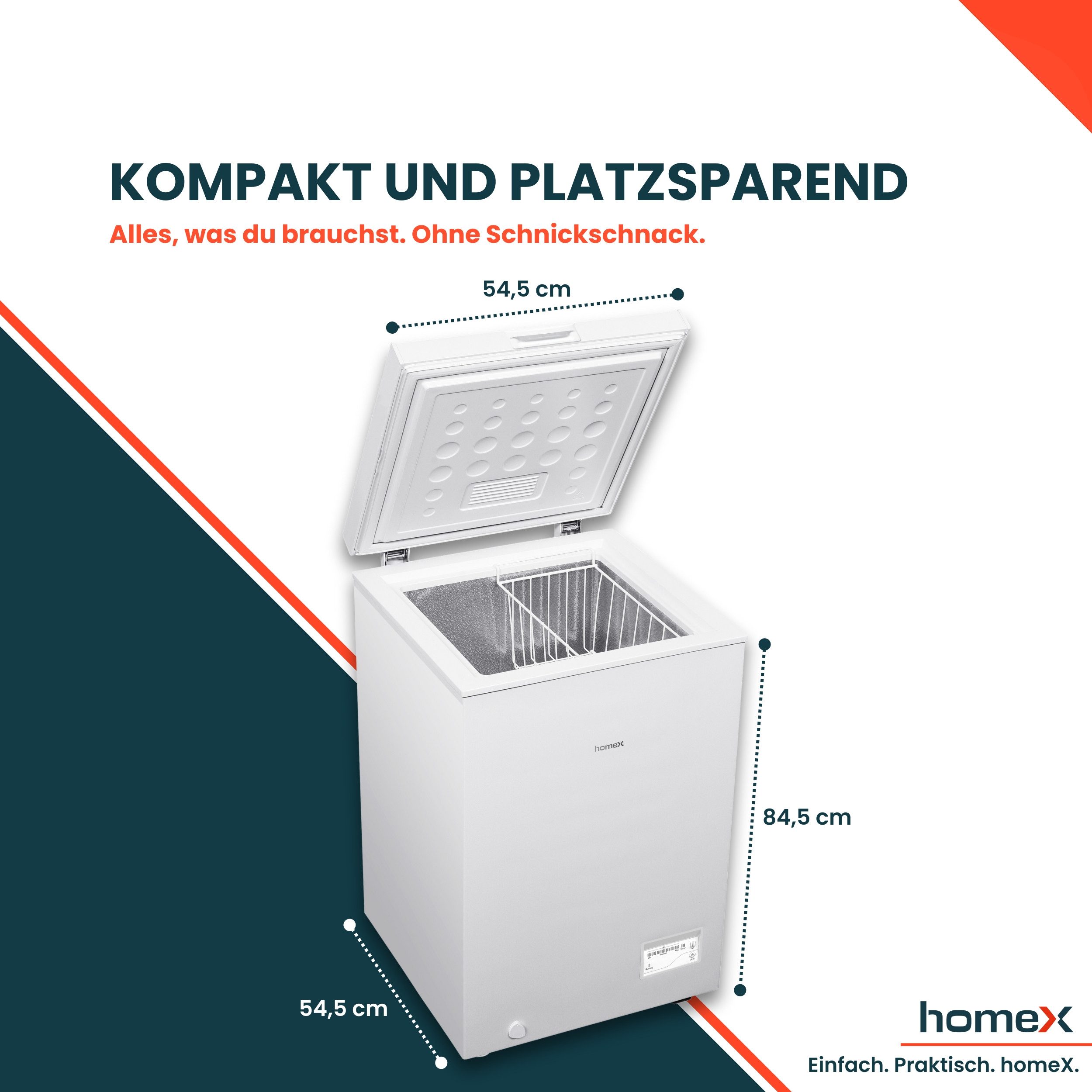 homeX Gefriertruhe FT1020-W, 54.5 cm breit, 98 l, Tiefkühltruhe klein, 98 Liter Nutzinhalt, Super-Frost-Funktion, weiß
