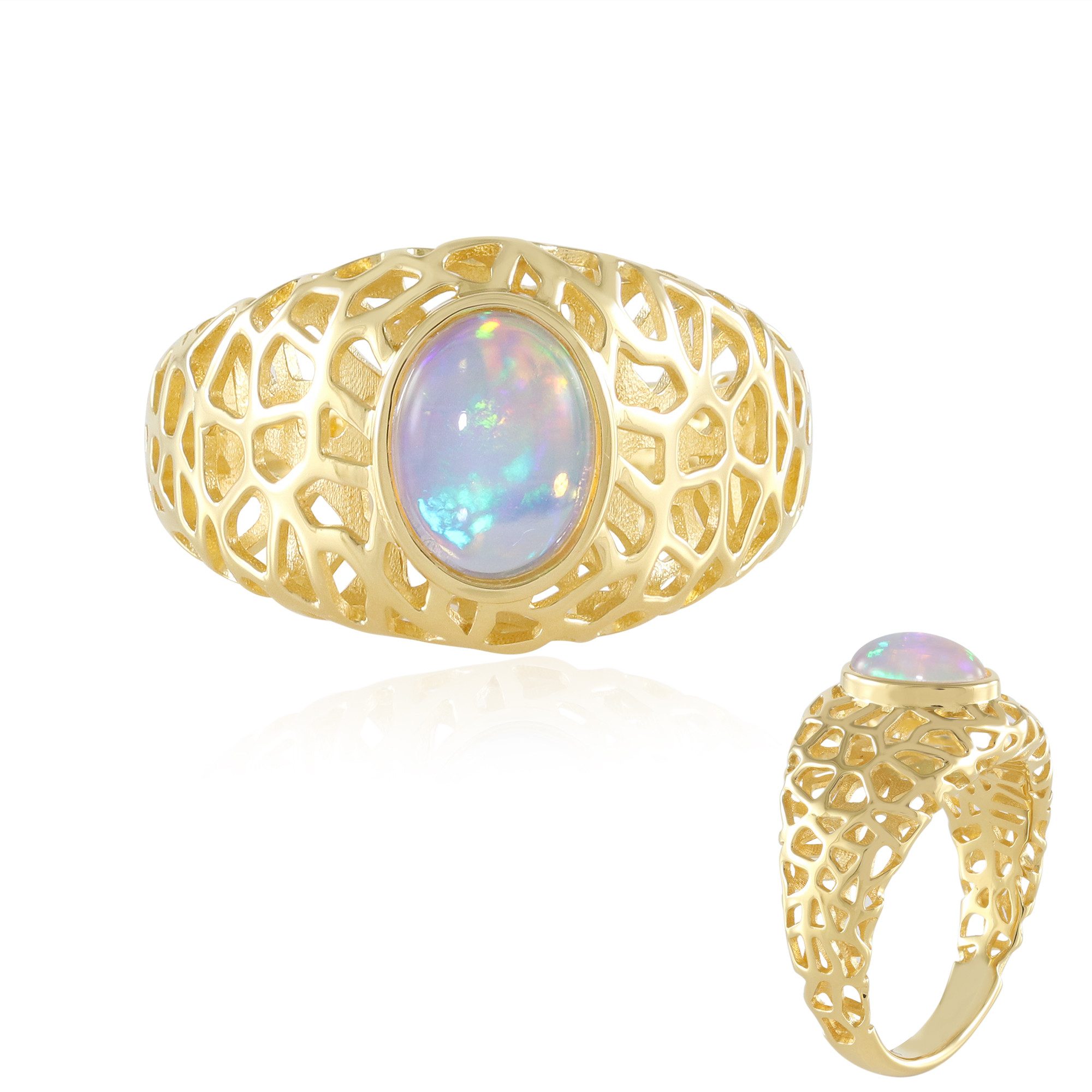 Cavill Solitärring Welo Opal Goldplattierter Silberring (1-tlg)