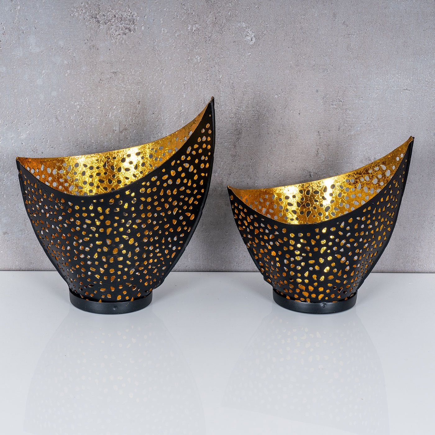 Levandeo® Teelichthalter, 2er Set Design Teelichthalter Schwarz Gold Windlicht Metall Kerzenhalter
