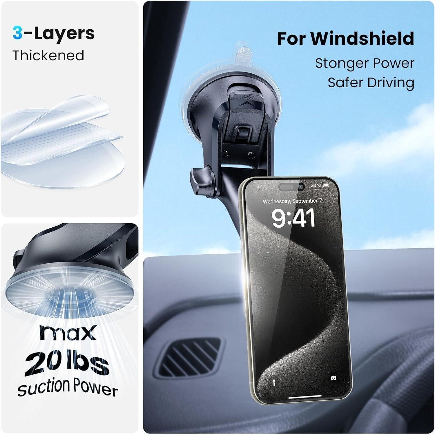 LuxusKollektion Smartphone-Halterung Handyhalterung Auto Saugnapf Armaturenbrett 6 Magnete Schwarz