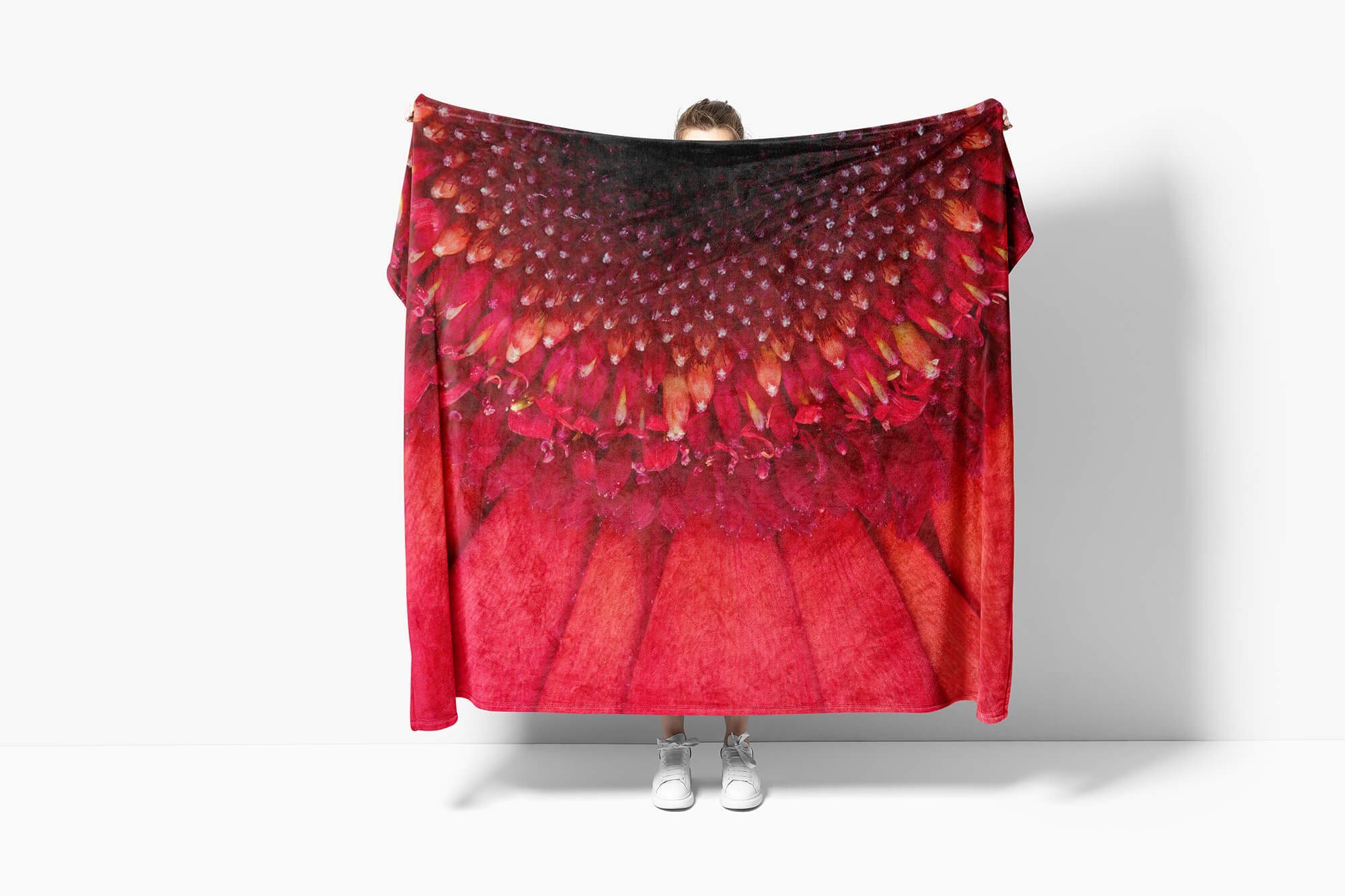Sinus Art Handtücher Handtuch (1-St), N, Kuscheldecke Baumwolle-Polyester-Mix Fotomotiv Saunatuch Blüte mit Strandhandtuch Handtuch Rote Blume