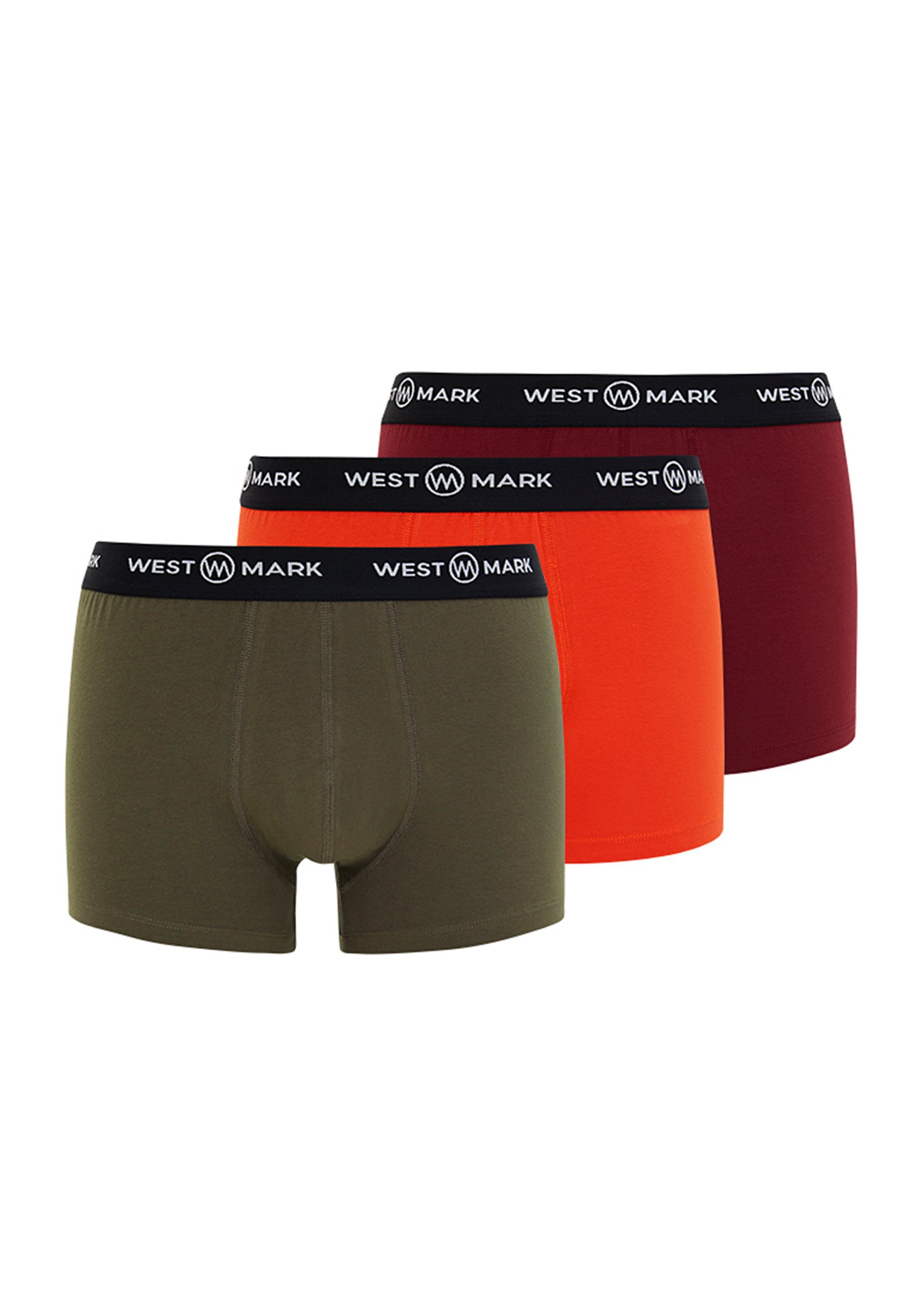 Eingriff Bordeaux Retro Boxer / - LONDON - Baumwolle / 3-St) 3er Pack - Khaki Ohne Orange Pant WESTMARK (Spar-Set, Retro / Oscar Short