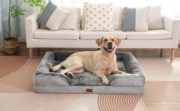 SLPRO Tierbett Hundebett orthopädisches Hundesofa für kleine & große Hunde grau, aus Flanell-Gemisch, 100 % PP-Baumwollfüllung & ovalem Memory-Schaumstoff, mit erhöhten Rändern, rutschfest & waschbar