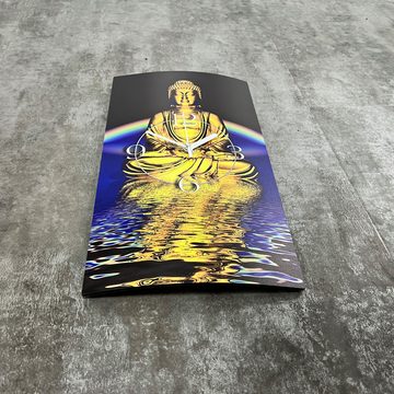 dixtime Wanduhr Motiv Buddha Zen Designer Wanduhr modernes Wanduhren Design leise (Einzigartige 3D-Optik aus 4mm Alu-Dibond)