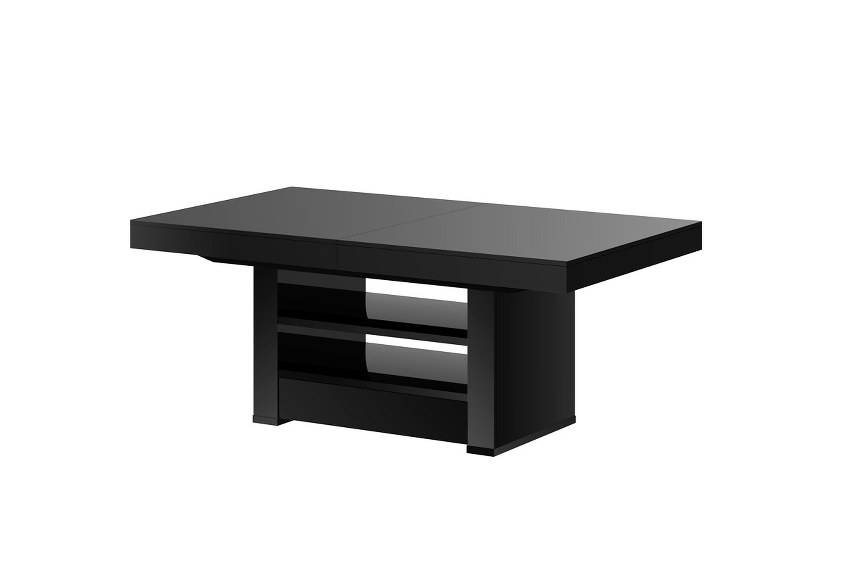 Couchtisch HLM-111 ausziehbar designimpex Schwarz Schublade höhenverstellbar Hochglanz Tisch