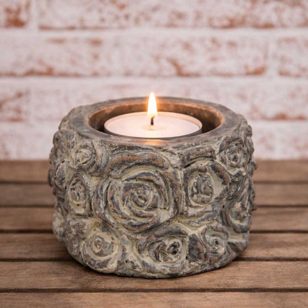 AltoBelli Kerzenhalter AltoBelli Teelichthalter FIORI Zement Antik Grau Patina 11x7 cm