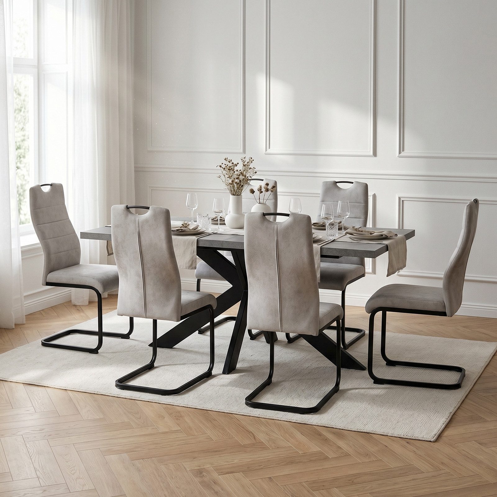 Jiexi Essgruppe Essgruppe ausziehbar 160-200cm MDF Set Hightech Freischwinger