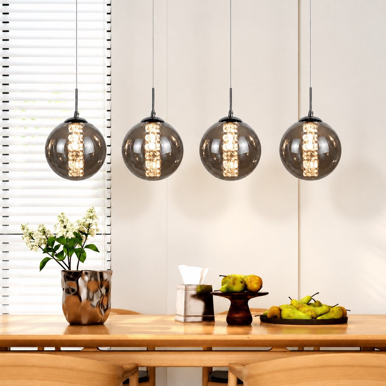 ZMH Pendelleuchte Esszimmer Glas 3/4/6/10/15-flammig,G9 Hängelampe Esstisch Kristall, LED wechselbar, Warmweiß, Hängeleuchte schlafzimmer 150 cm höhenverstellbar, inkl. Leuchtmittel