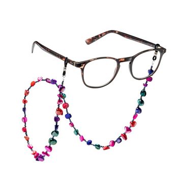 FEFI Brillenkette "MIA" mit echtem, gefärbten Perlmutt und Glasperlen, in goldfarbenem Organza-Säckchen + Faltschachtel