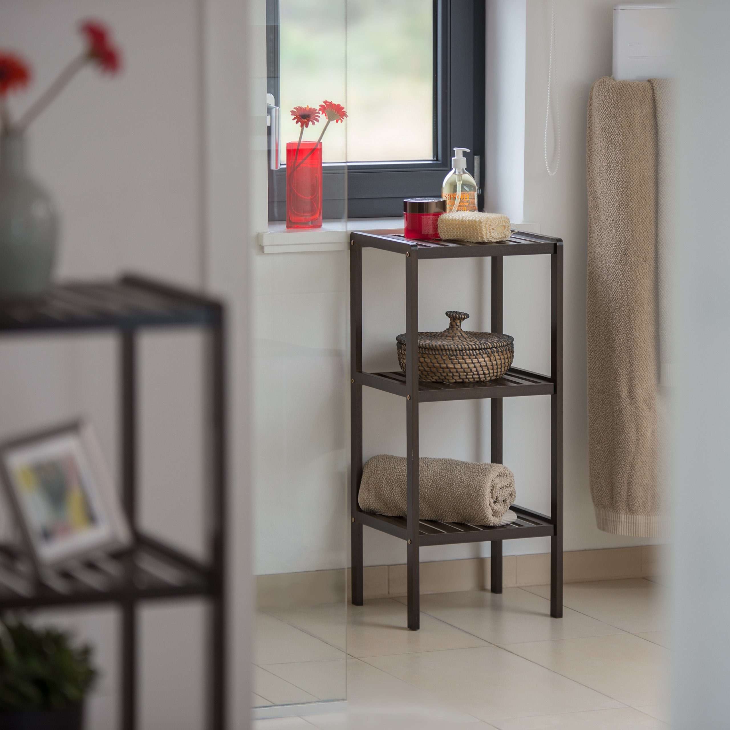 relaxdays Badregal Bambus Badregal mit 3 günstig online kaufen