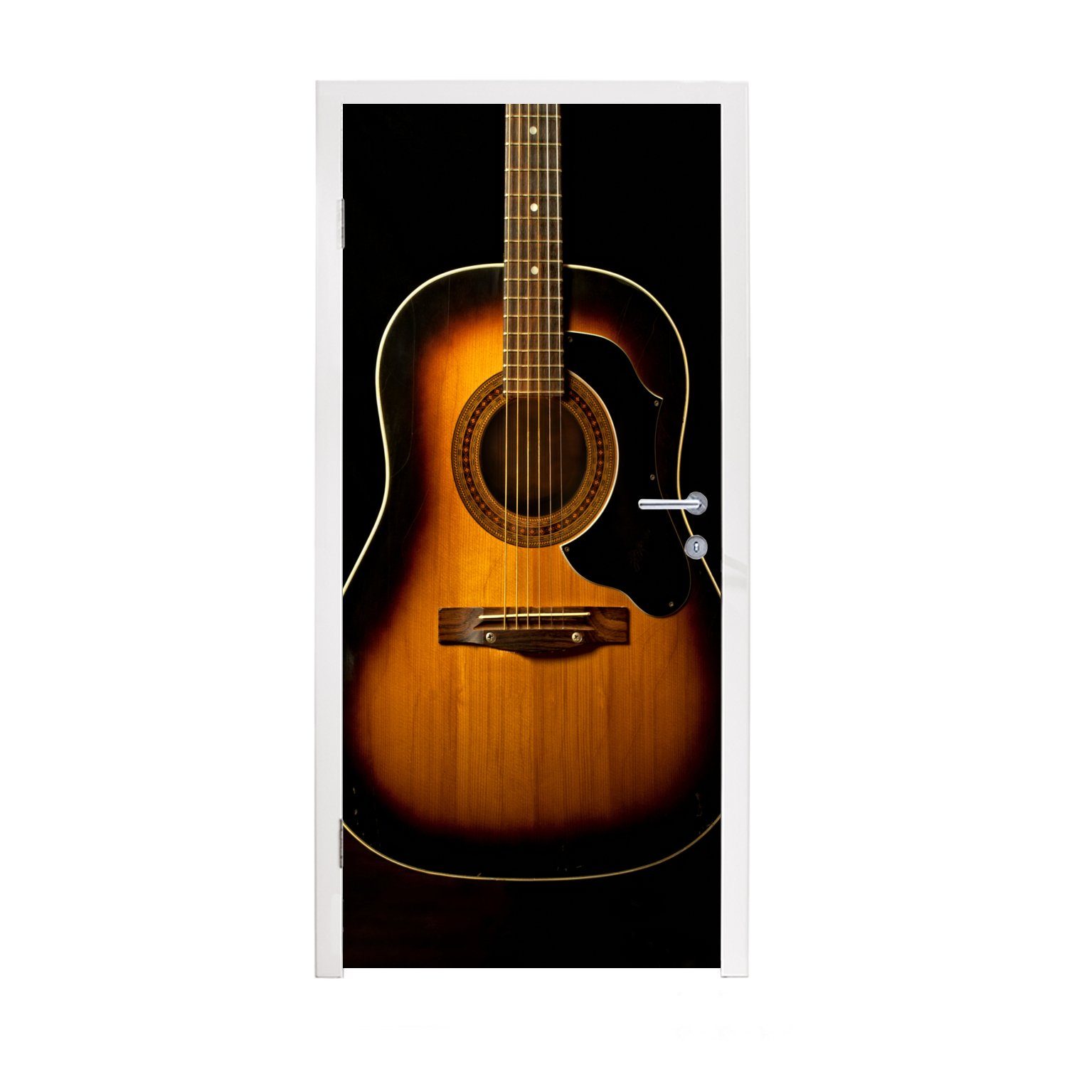 (1 MuchoWow Türtapete bedruckt, schwarzem Fototapete cm Gitarre Hintergrund, 75x205 für Matt, Türaufkleber, Tür, auf Akustische St),