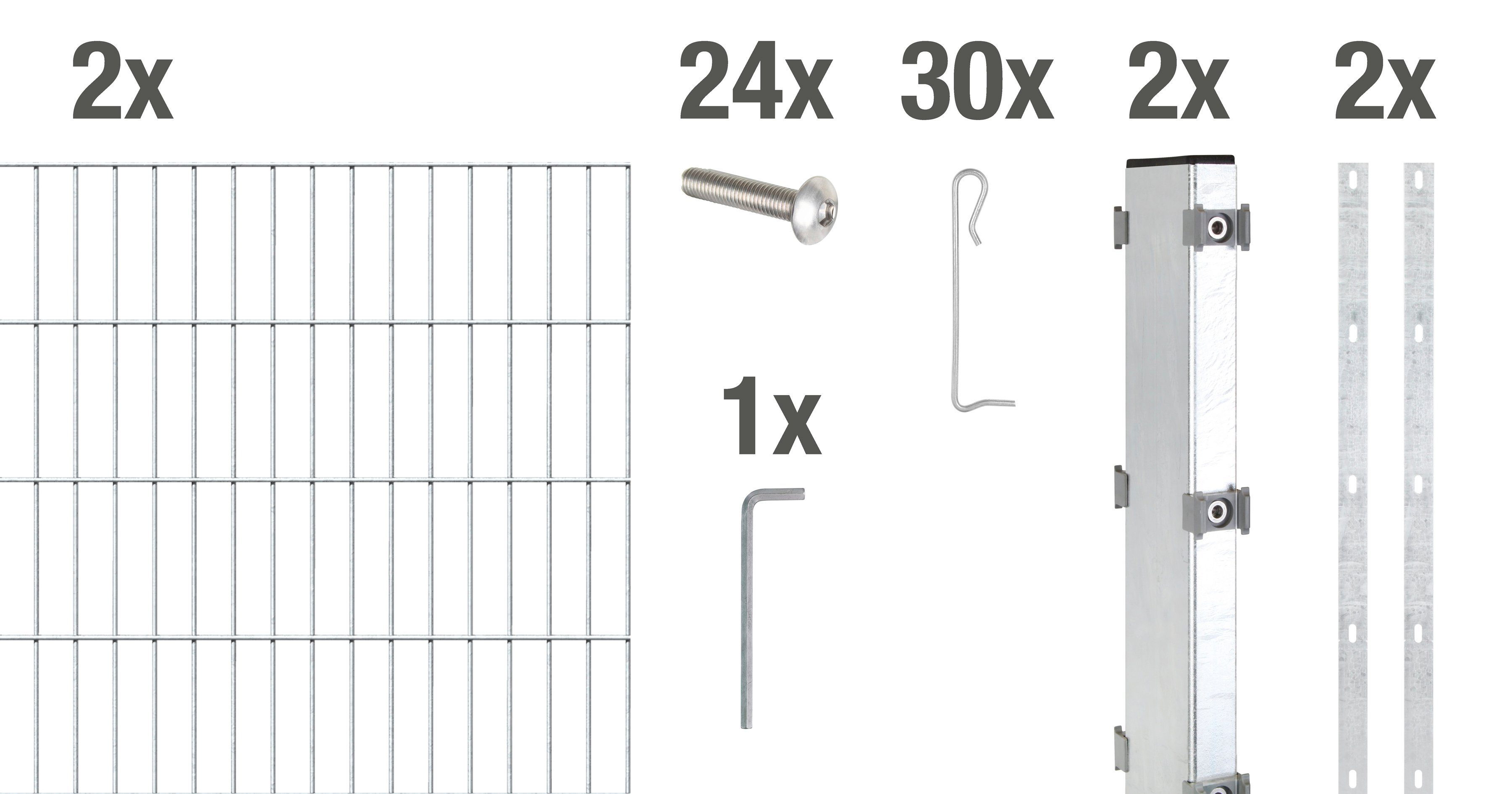 Alberts Gabionenzaun Gabionen-Grundset Step², (Set), feuerverzinkt, Höhe: 100 und 180cm, Breite: 2m, zum Einbetonieren