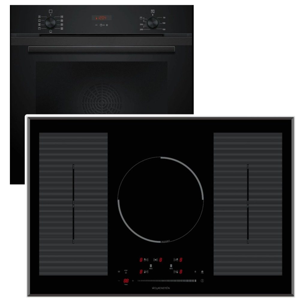 SIEMENS Backofen-Set Einbaubackofen Hydrolyse + Wolkenstein Induktionskochfeld 77cm Flex, mit 1-fach Teilauszug
