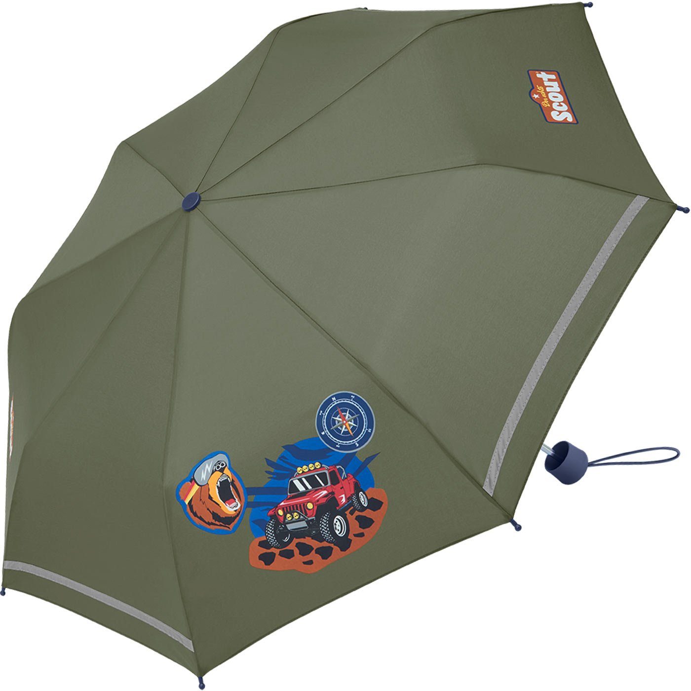 Scout Taschenregenschirm Adventure - Mini Kinderschirm, extra leicht für Kinder gemacht, reflektierend und bedruckt