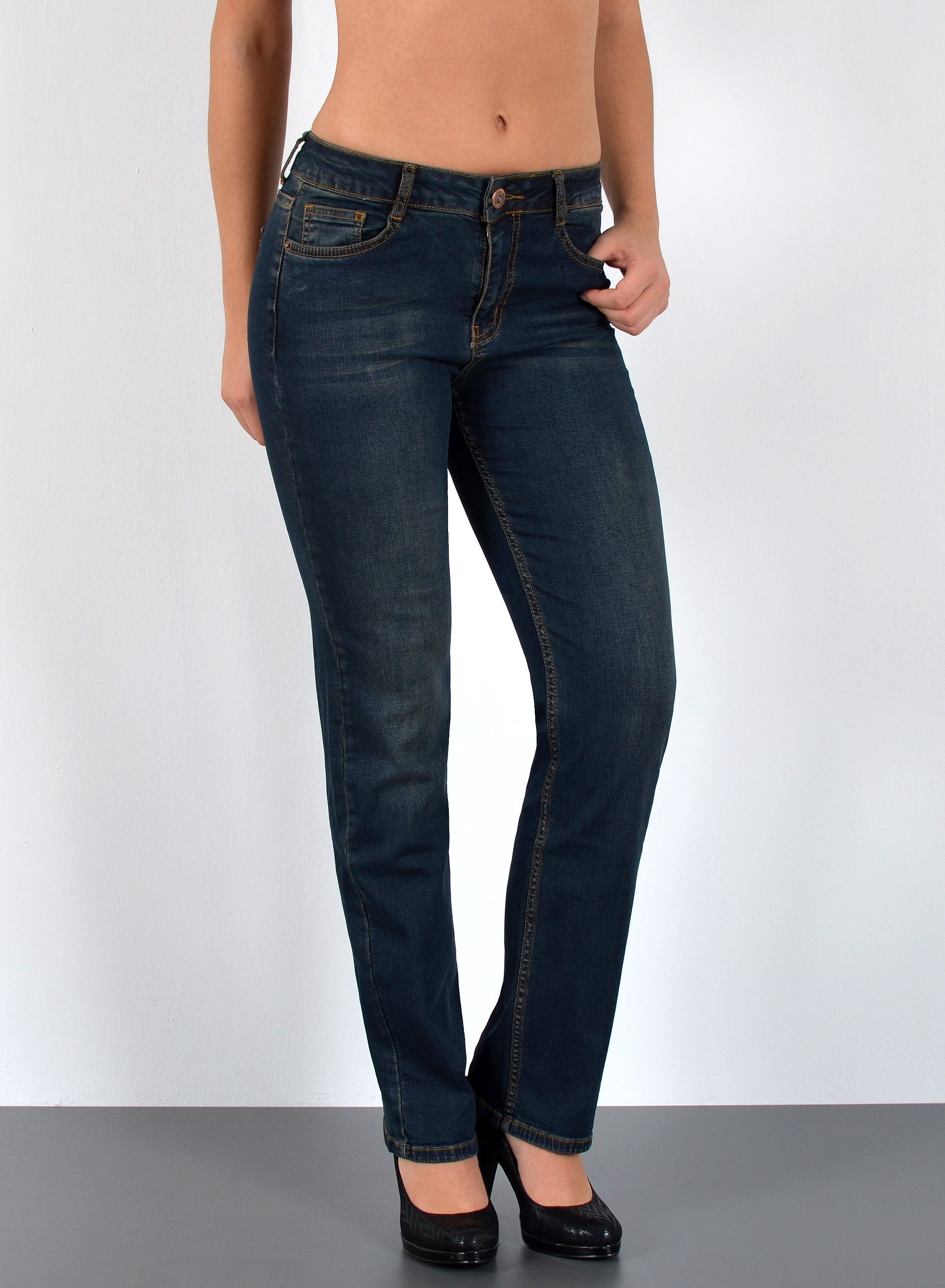 ESRA Straight-Jeans High Waist Straight Fit Jeans Damen Gerader Schnitt bis günstig online kaufen