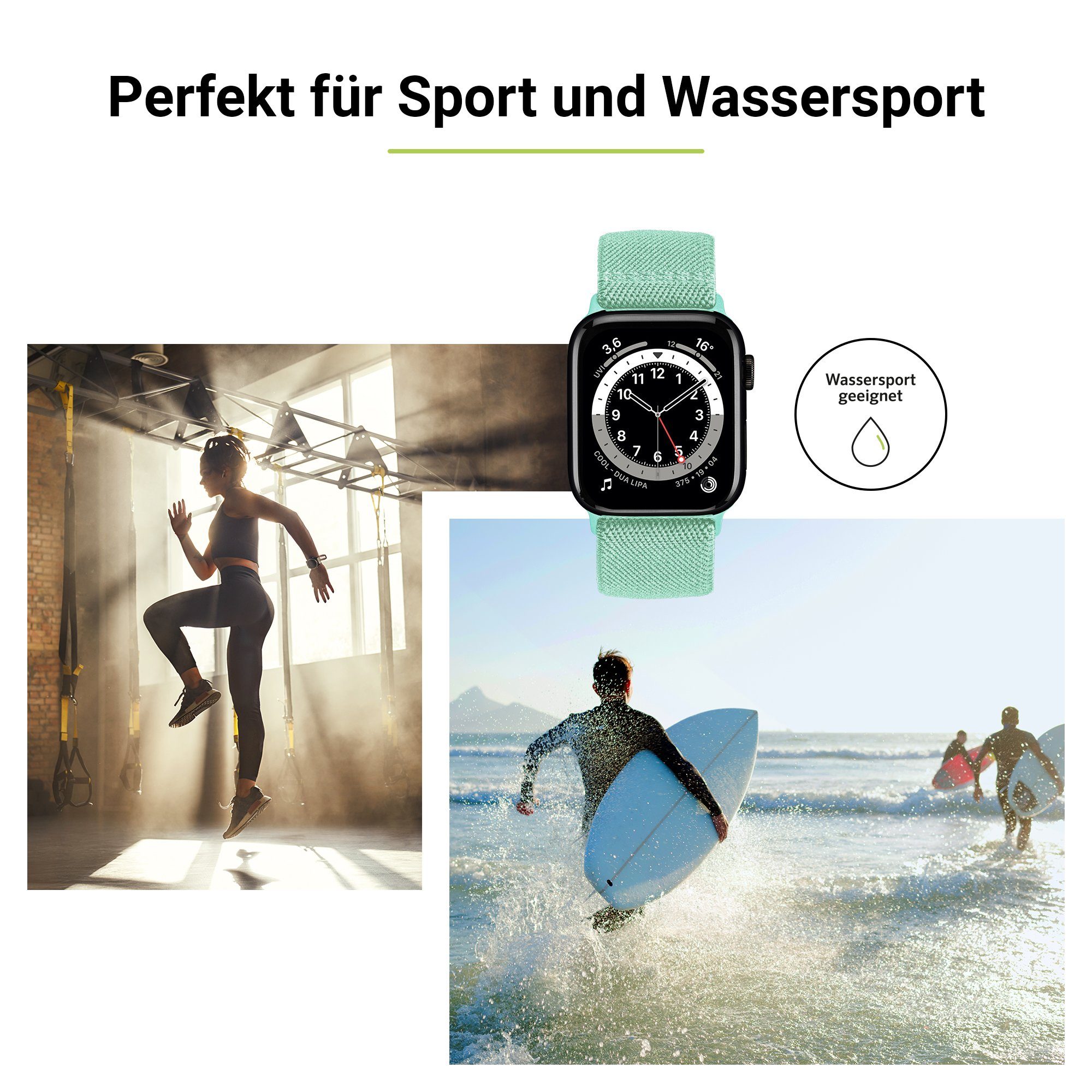 & Uhrenarmband Artwizz Watch Apple 6-4 Series Flex, (38mm) (41mm), Grün WatchBand SE Adapter, 9-7 Türkis, (40mm), mit Smartwatch-Armband 3-1 Textil