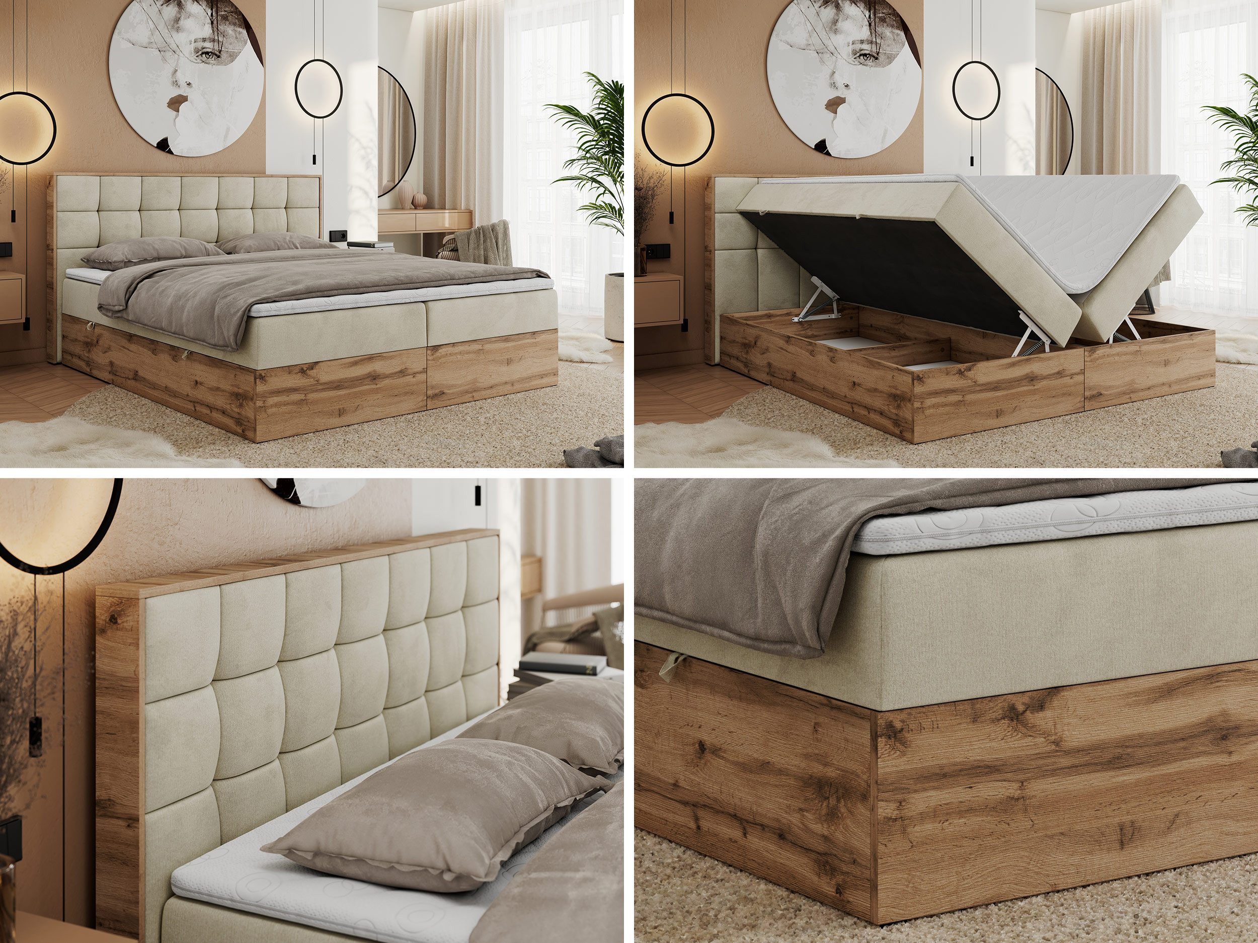 MKS MÖBEL Boxspringbett ALBERO 1 (Set, Packung, Topper T25/Visco, Stauraum, Matratzen, Bettkästen, T30-Schaum), Doppelbett, Multipocket-Matratzen, Möbelplatten, Praktisch