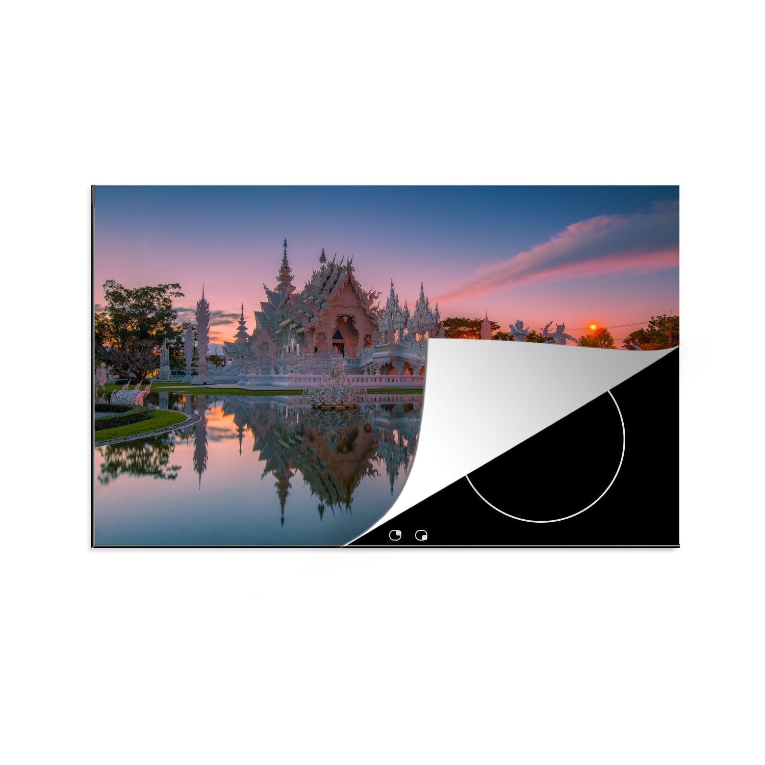 küche, cm, tlg), 81x52 Schutz Herdblende-/Abdeckplatte für Ceranfeldabdeckung die Thai-Tempel, (1 Induktionskochfeld Vinyl, MuchoWow