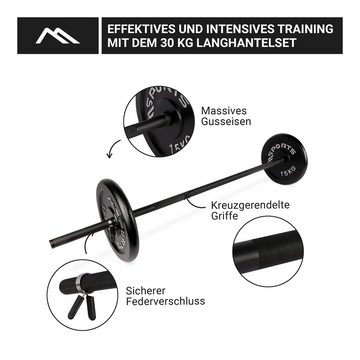 MSports® Hantel-Set Langhantelstange mit Federverschluss + 30 oder 60 kg