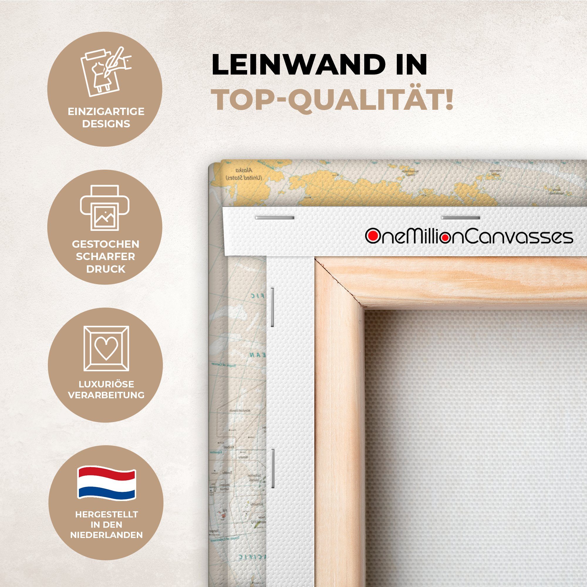 OneMillionCanvasses® Leinwandbild Weltkarte - Retro - Farben - Pädagogisch - Statistisch, Fotodruck (1 St), Leinwand Bilder Klein, Wand Dekoration Aesthetic 30x20 cm
