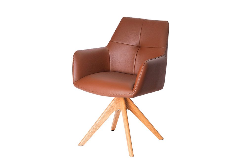 riess-ambiente Drehstuhl ALMARA cognac braun/natur - Eiche, Echtleder, 360°, Massivholz, modern (Einzelartikel, 1 St), Natürlicher Polsterstuhl - ideal f. Ess- & Wohnzimmer oder Home Office