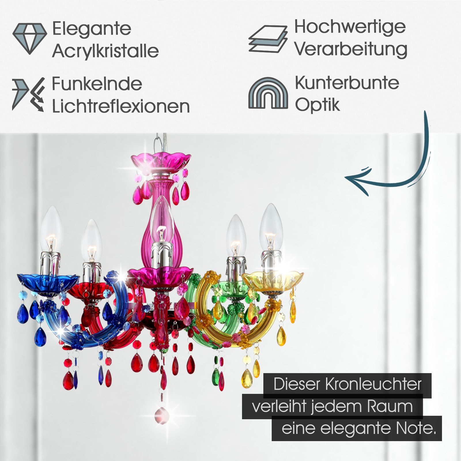 bmf-versand Kronleuchter Kronleuchter Kristall Bunt Wohnzimmer günstig online kaufen