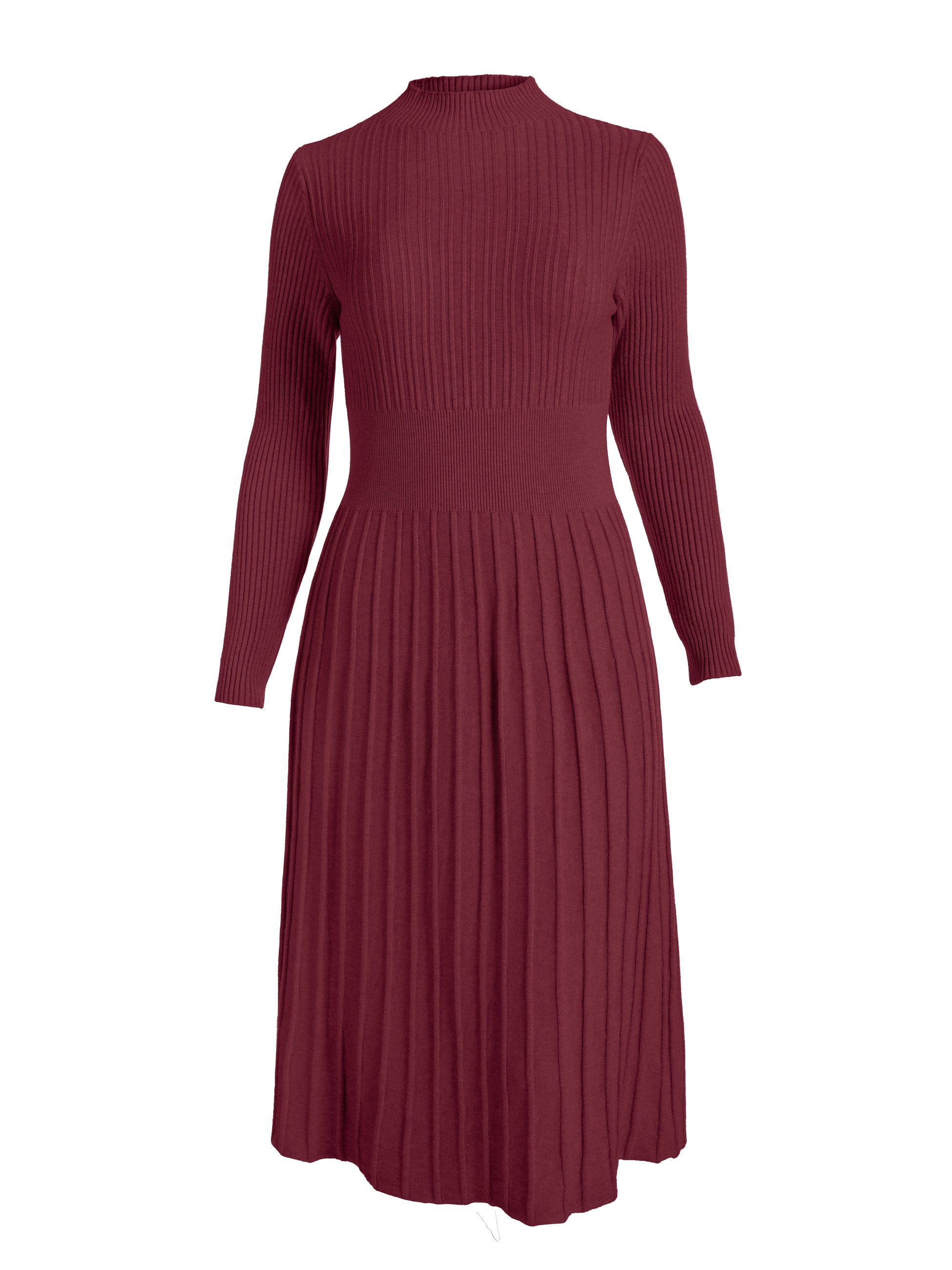 PEKIVESSA Strickkleid Midikleid tailliert weicher Strick mit ausgestelltem Rockteil