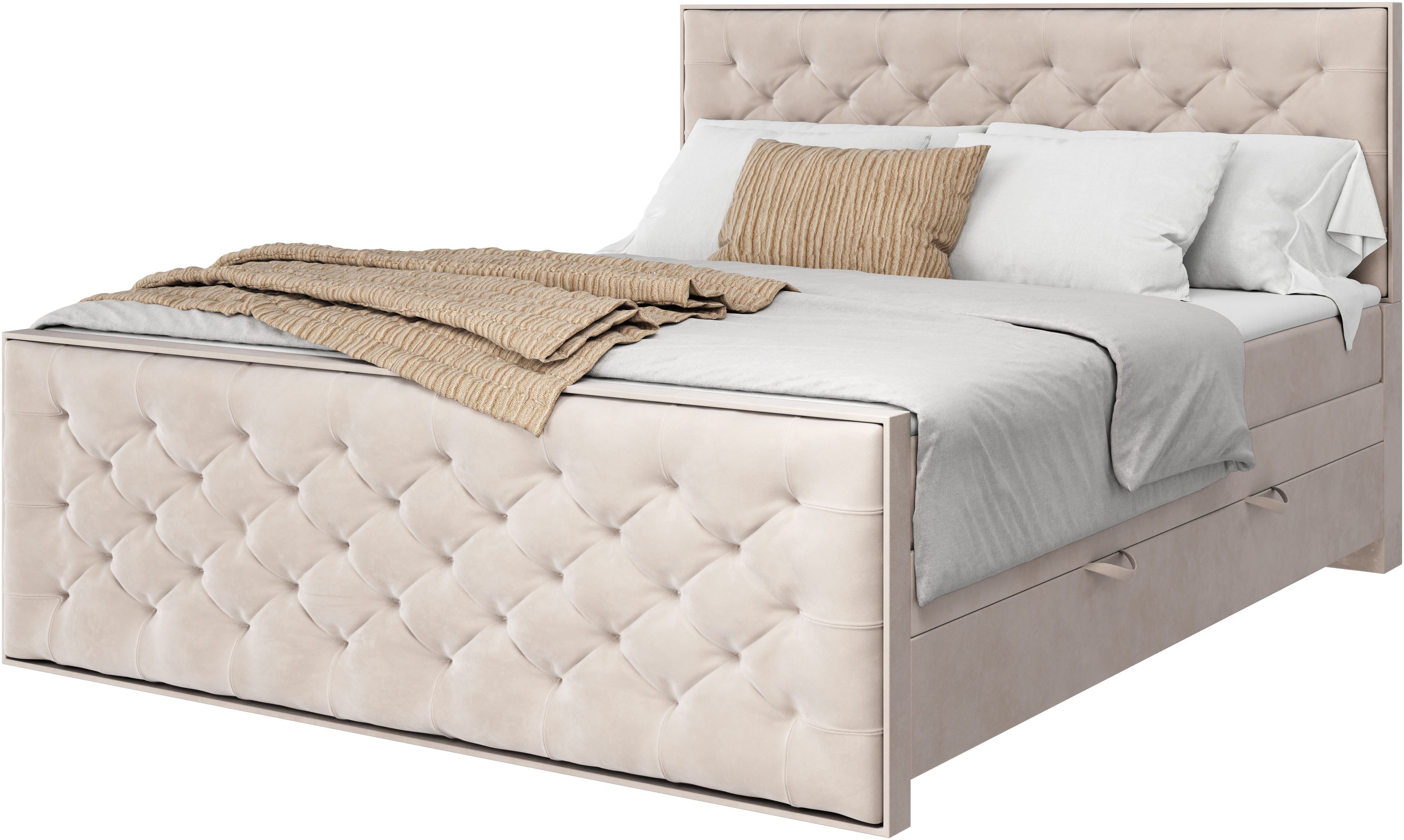 FORTE Boxspringbett Lanciano Max inkl. zwei Bettkästen und Kaltschaum Topper, und einer 7-Zonen-Tonnentaschenfederkernmatratze H2/H3