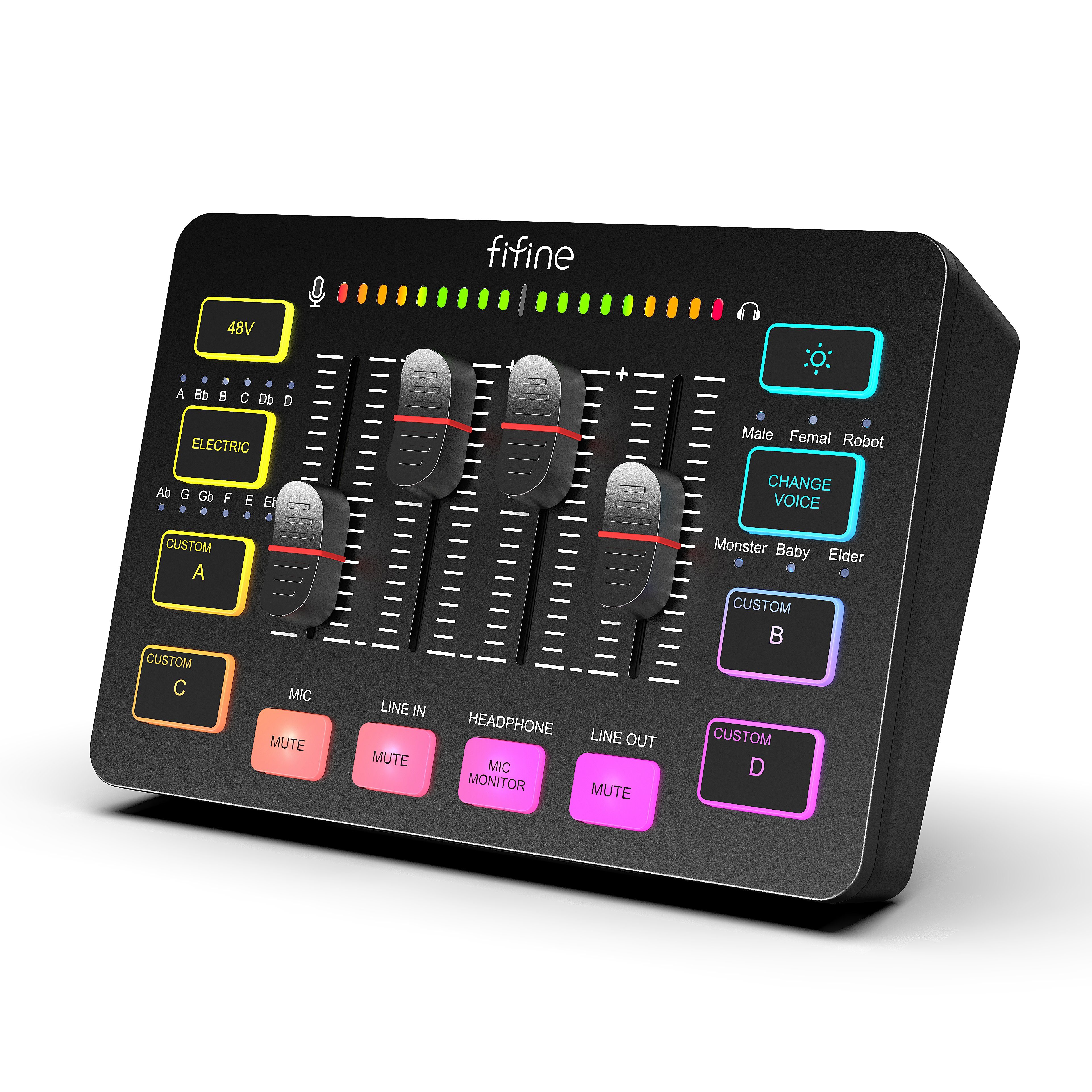 Mischpult Gaming Audio Mixer, Streaming RGB PC Mixer mit XLR Mikrofon Interface
