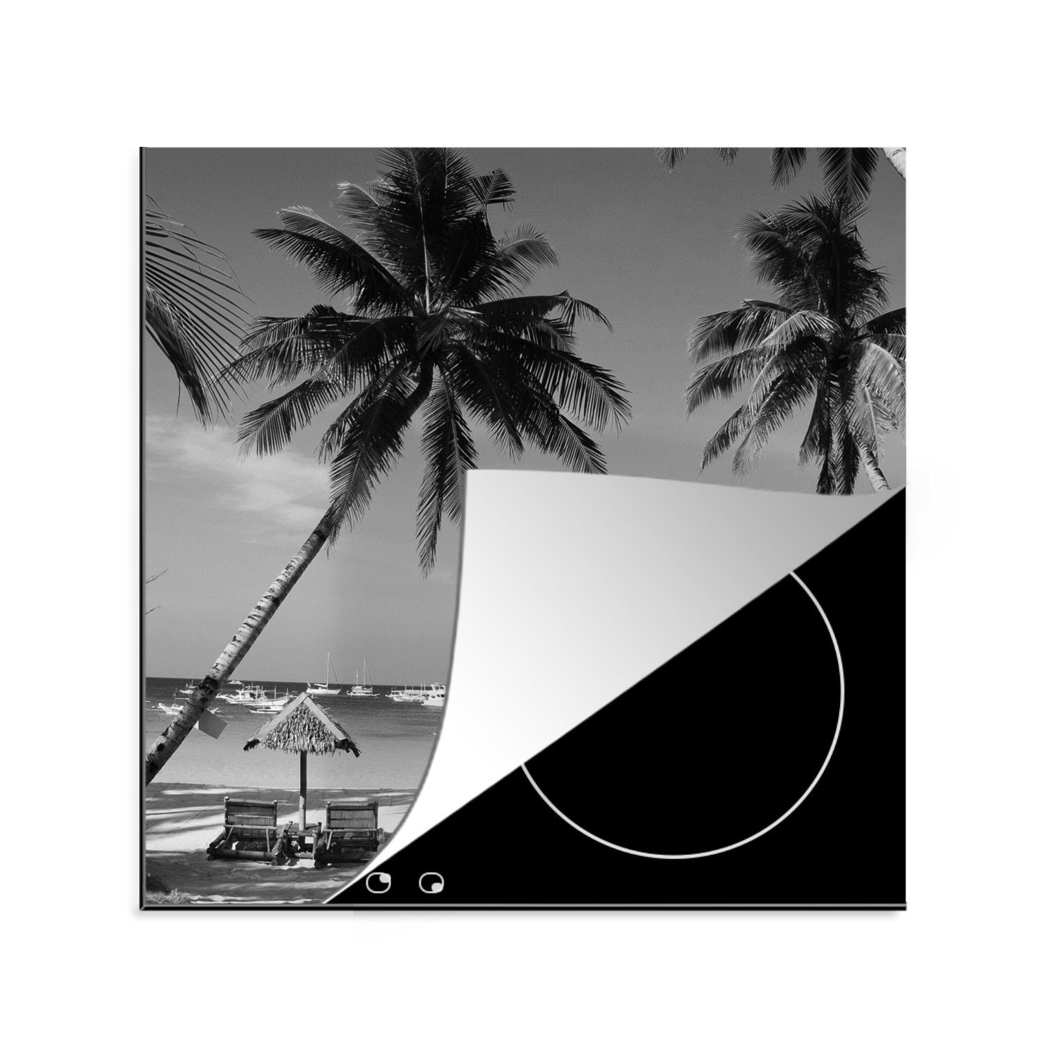 Palmen und cm, von schwarz am Strand Ceranfeldabdeckung, und Arbeitsplatte weiß, tlg), küche (1 78x78 Boracay Liegestühle Herdblende-/Abdeckplatte MuchoWow Vinyl, für -