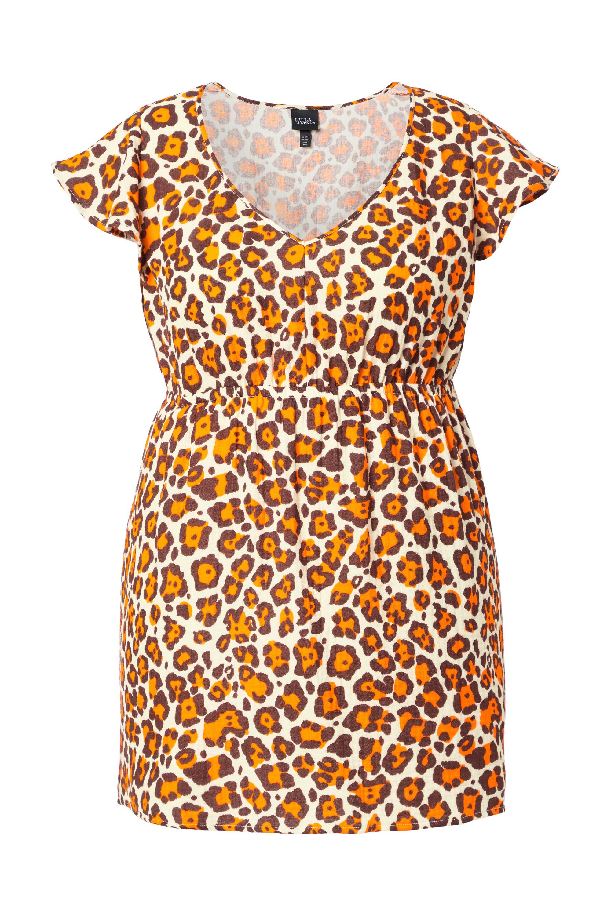 Ulla Popken Spitzenbluse Bluse Leomuster Rüsche A-Linie V-Ausschnitt