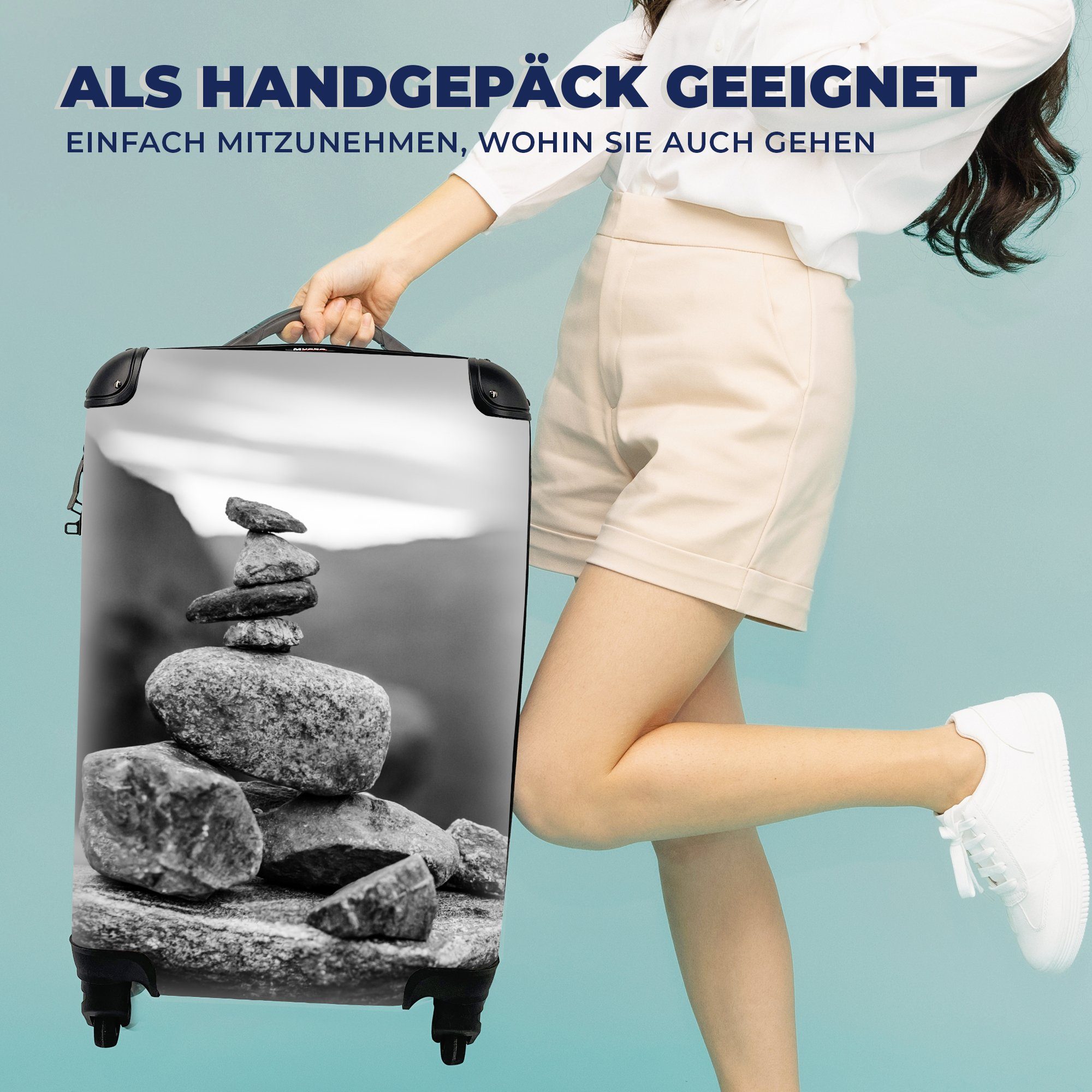 Norwegen, Reisekoffer Rollen, Ferien, rollen, für MuchoWow 4 Handgepäckkoffer mit Trolley, Steine Balancierende in Handgepäck Reisetasche