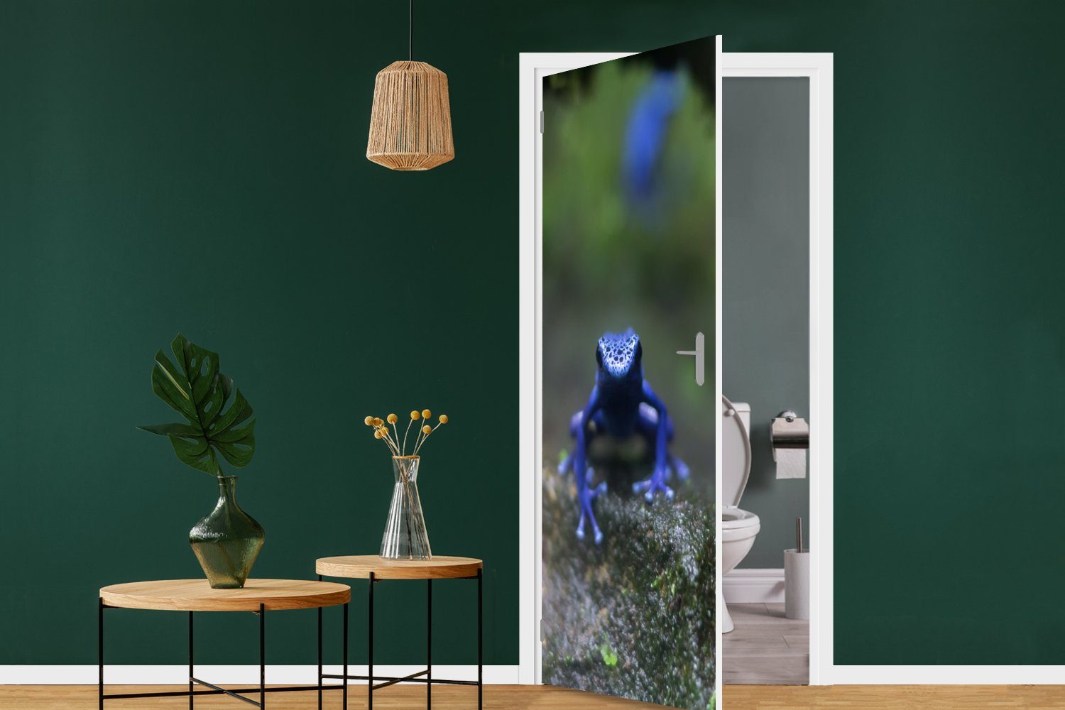 Matt, Dschungel, im Frosch Türaufkleber, bedruckt, St), MuchoWow 75x205 Tür, (1 Blauer cm Türtapete für Fototapete
