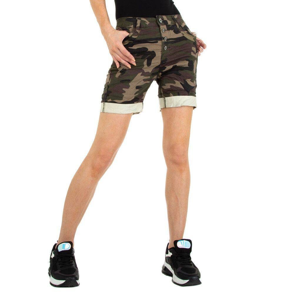 Ital-Design Shorts Damen Camouflage Freizeit Grün in Shorts Stretch