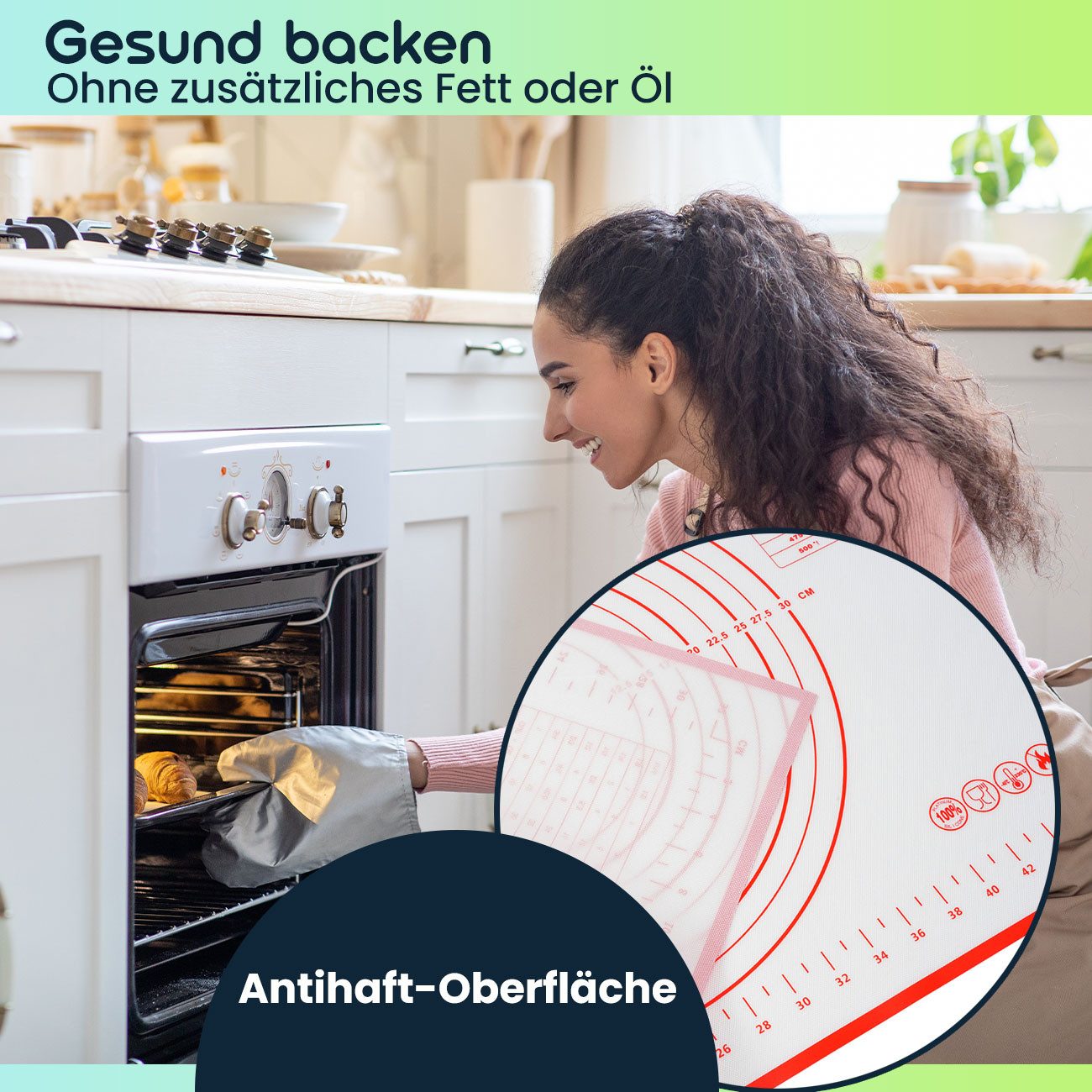 shop'n smile ideoon Backmatte 2er-Set Silikon-Backmatte 60x40cm Antihaft-Teigmatte Messskala, Silikon, Schablonen, Spülmaschinenfest, Ersetzt Backpapier, hitzeb – Bild 5 von 5