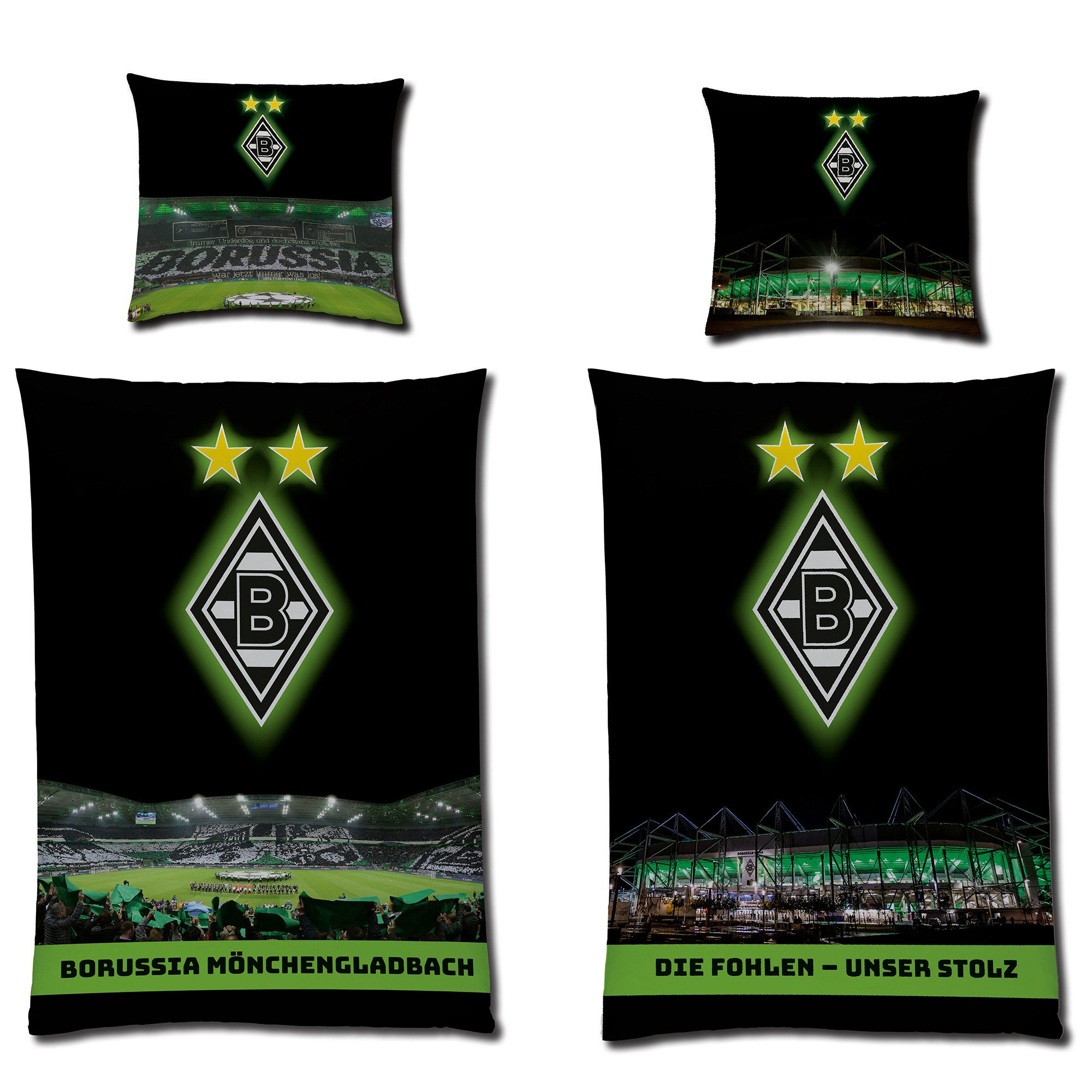 Wendebettwäsche Borussia Mönchengladbach Bettwäsche - Borussia-Park Linon / Renforcé, BERONAGE, 100% Baumwolle, 2 teilig, 135x200 + 80x80 cm