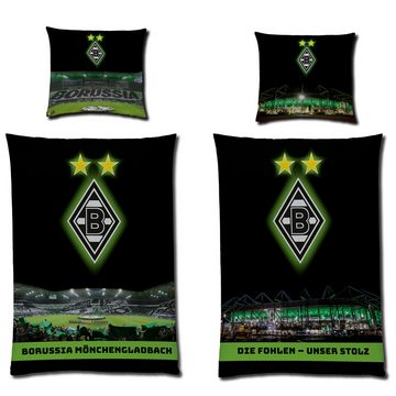 Wendebettwäsche Borussia Mönchengladbach Bettwäsche Borussia-Park Biber / Flanell, BERONAGE, 100% Baumwolle, 2 teilig, 135x200 + 80x80 cm
